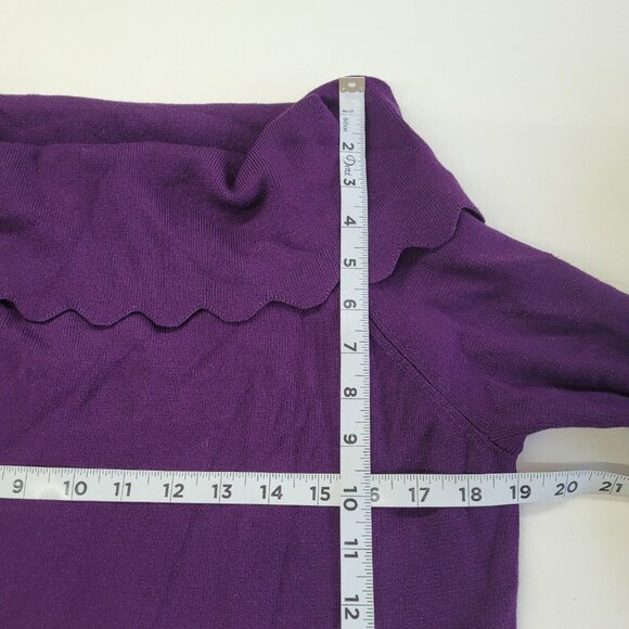Cable & Gauge Sweater Women L Purple Off- Shoulder Wide Collar Scalloped Hem New - Picture 11 of 13